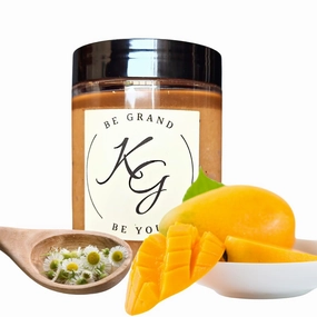 KG Body scrub, all-natural, handcrafted, Resilient, Mango Chamomile sugar scrub, 10oz, exfoliate, moisturize, and hydrate skin, hyperpigmentation