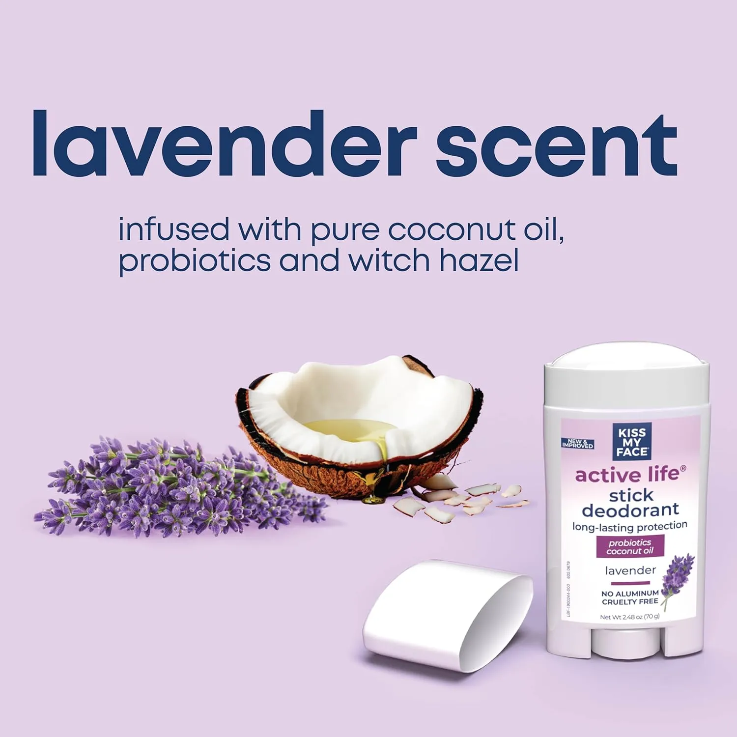 Kiss My Face Active Life Lavender Deodorant Stick, Unisex, 2.48 oz