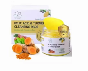 Kojic Acid and Turmeric Cleansing Pads, 55 Pcs, for Face Cleaning, Hydrating and Exfoliation.