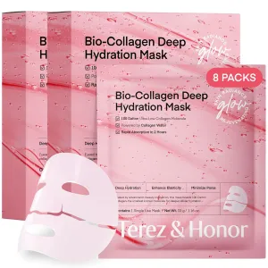 Korean Collagen Face Mask Overnight: 8 ea x 33g 100 Dalton Ultra Low Bio Collagen Gel Mask for Glass Glow Skin, Deep Hydration, Anti-Wrinkle & Fine Lines, Pore Minimizing, Facial Elasticity & Firming