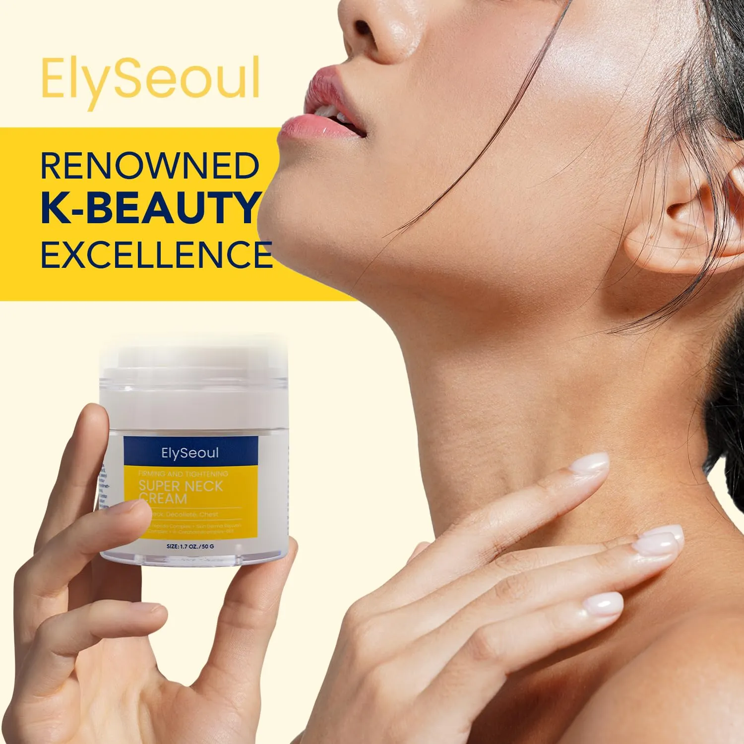 Korean Neck Cream for Firming & Tightening: Neck & Chest Anti-Aging Treatment for Crepey Sagging Skin & Wrinkles - Women & Men Turkey Neck Perfecting, 1.7 oz