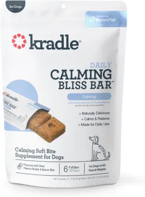 Kradle Bliss Bars - All-Natural Calming Peanut Butter Bars with GABA & L-Theanine for Happy, Relaxed Dogs - 6 Count