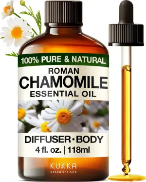 Kukka Roman Chamomile Essential Oil for Relaxation Diffuser, Skin & Body - 4 Fl Oz - 100% Pure Natural, for Aromatherapy & Soap Making Scent DIY