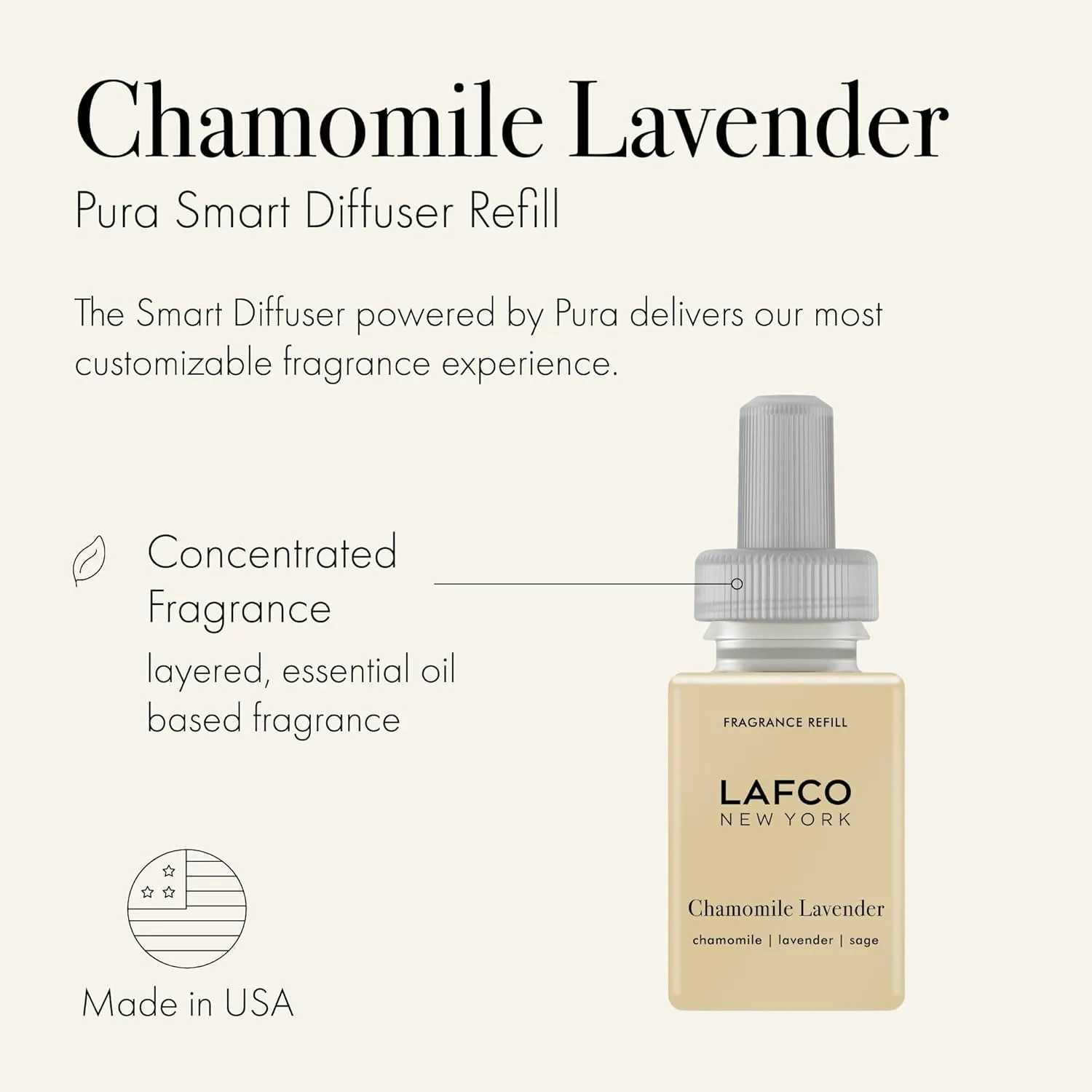 LAFCO New York Pura Smart Device Refill, Chamomile Lavender - Pack of 2 - Vial Delivers Up to 2 Weeks of Fragrance Life - Made in the USA
