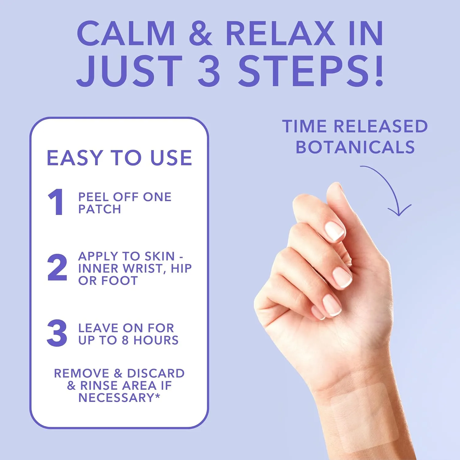 Laki Naturals Relax Patch (Pack of 8) | Natural Plant-Based Ingredients for Stress and Worry | Calming Formula for Better Sleep