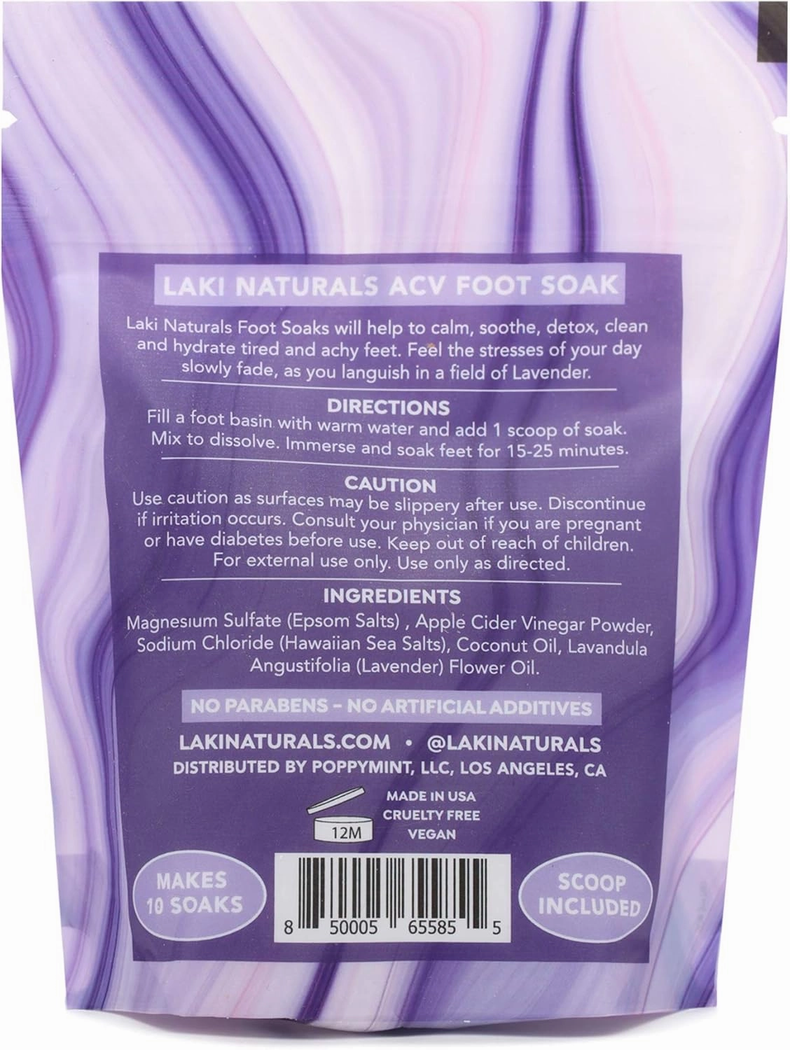 Laki Naturals Apple Cider Vinegar Foot Soak, Foot Detox Soak, Pedicure Soak, Foot Soak Callus Remover, Foot Treatment, Epsom Salt Foot Soak with Hawaiian Sea Salts (10 oz) - Lavender Fields