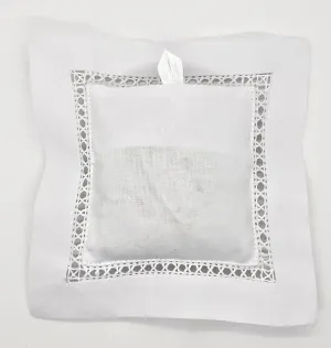 Lana's The Little House Hand-Embroidered White Cotton Lavender Sachet, 6 x 6 inches, Pink Hydrangea Design, Embroidered in Portugal; Made in France.