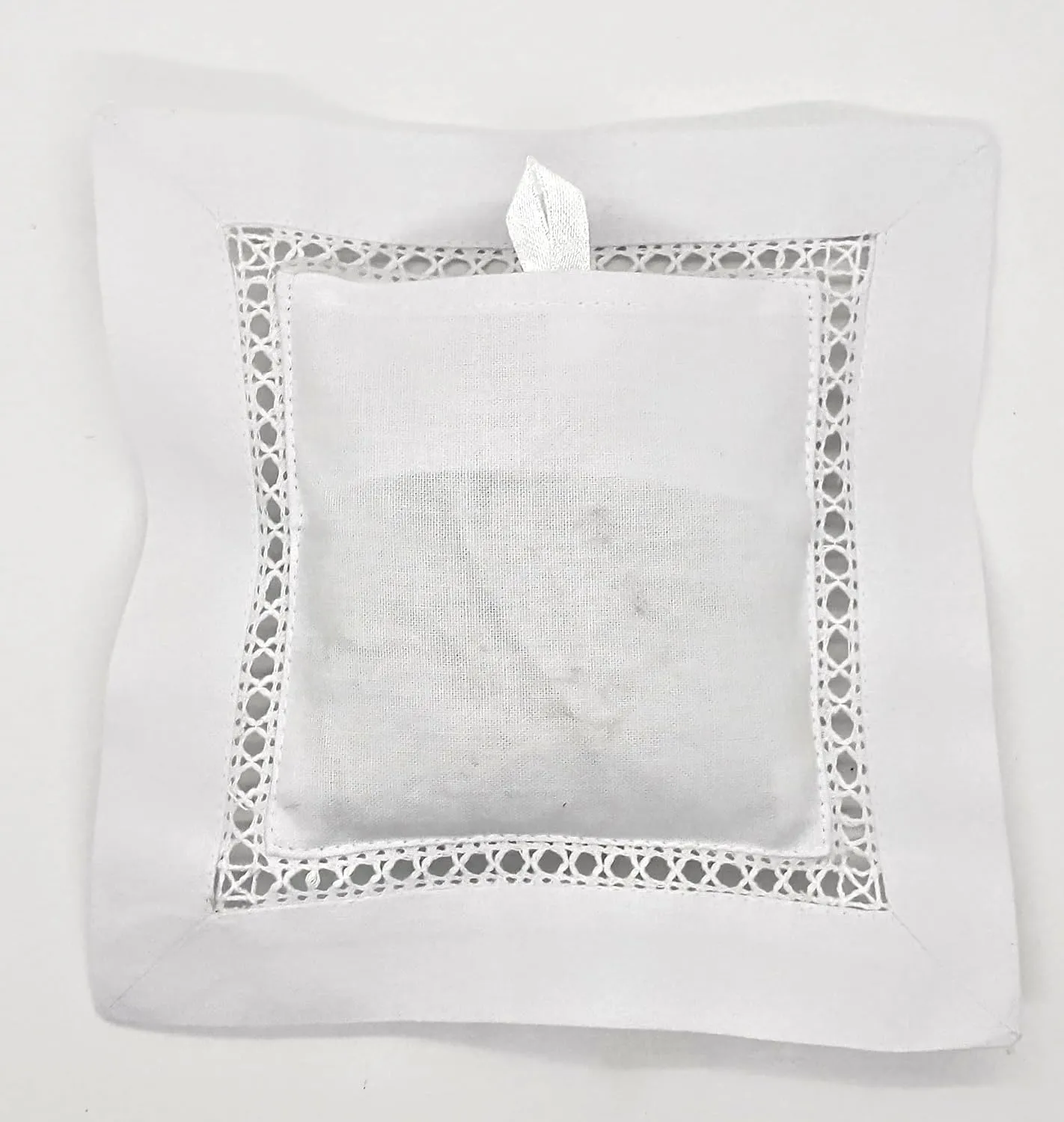 Lana's The Little House Hand-Embroidered White Cotton Lavender Sachet, 6 x 6 inches, Pink Hydrangea Design, Embroidered in Portugal; Made in France.