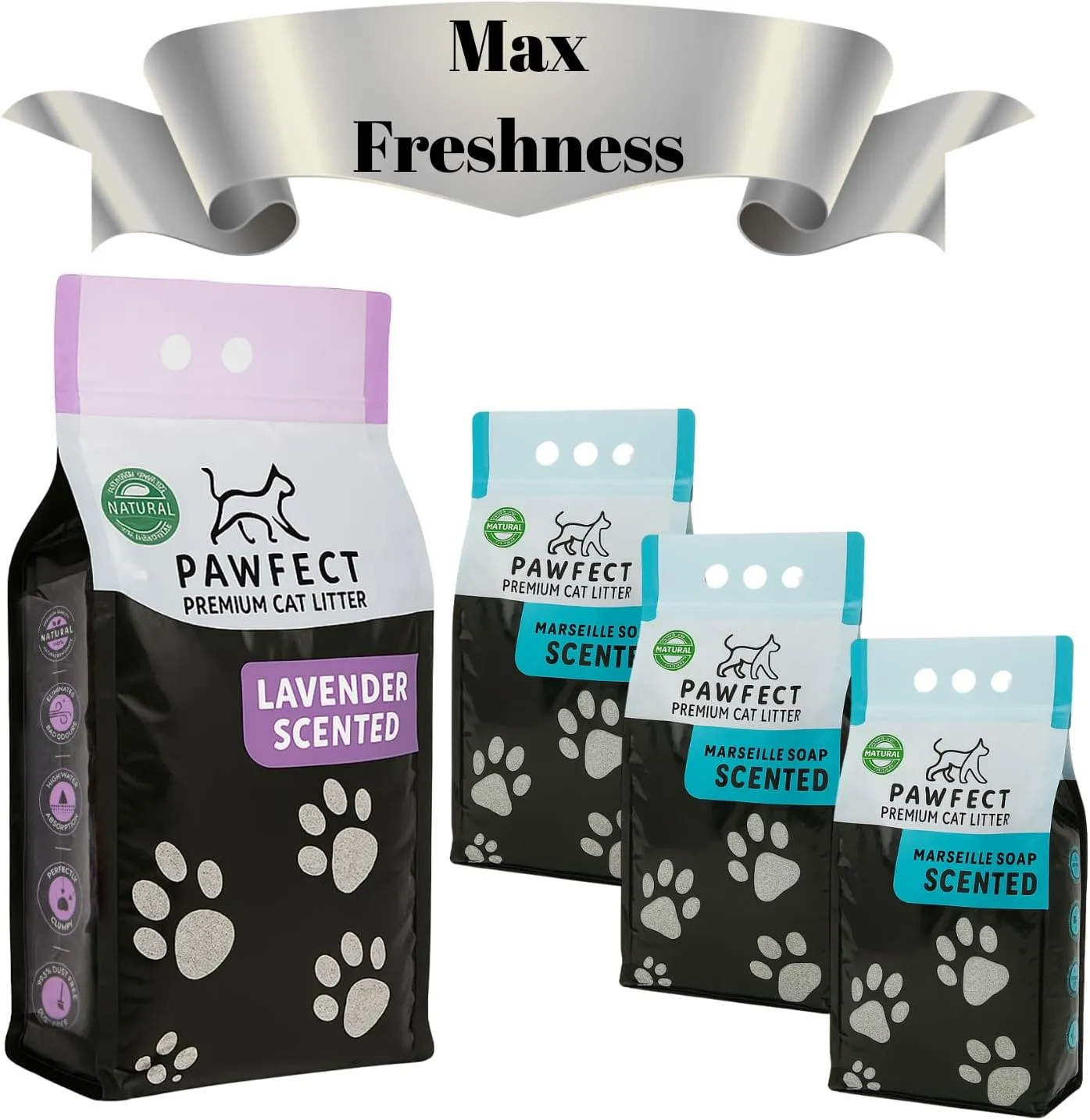 Lavender & Marseille Soap Cat Litter Combo – 46 lb / 24L (1x9L   3x5L), Clumping, Dust-Free, Odor Control