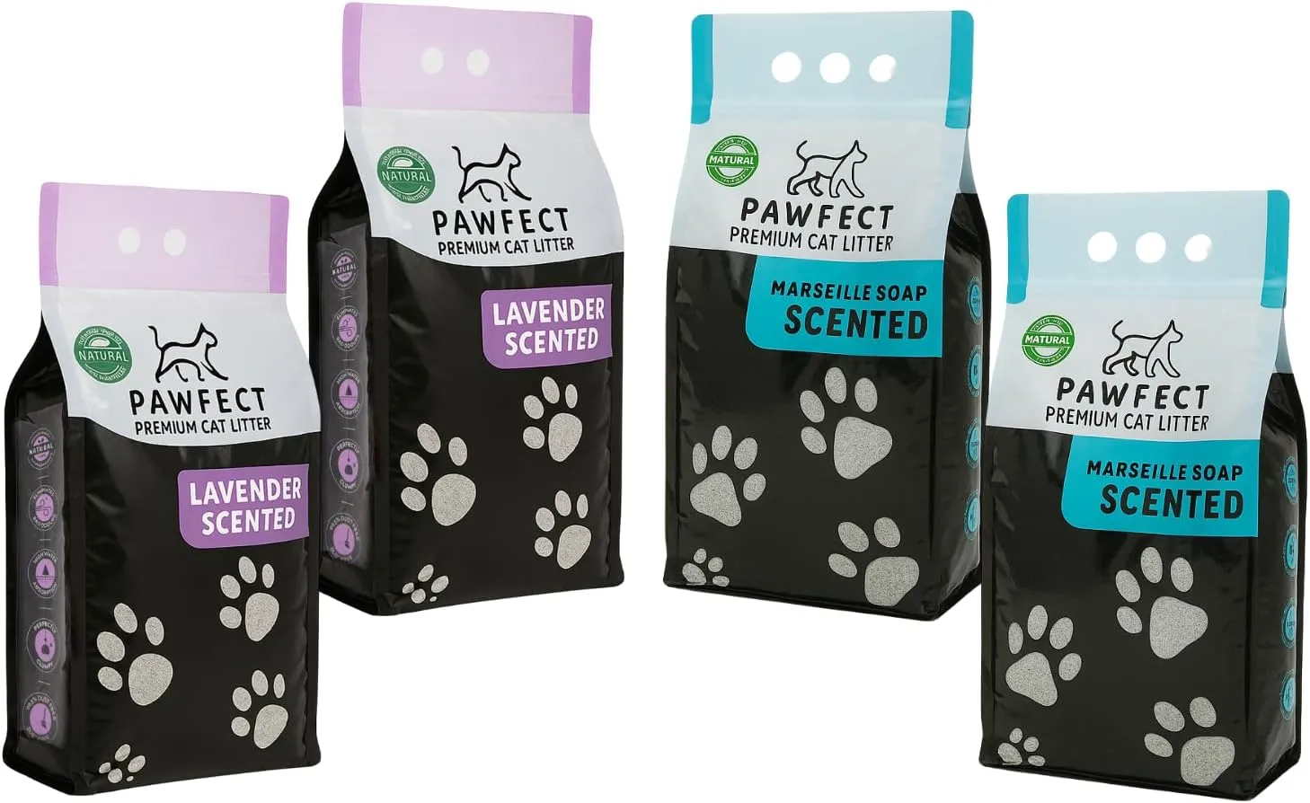 Lavender & Marseille Soap Scented Clumping Cat Litter – 38.4 lb / 20 L (4 x 9.6 lb), Low Dust, High Absorption, Dual Fragrance, Multi-Pack Freshness