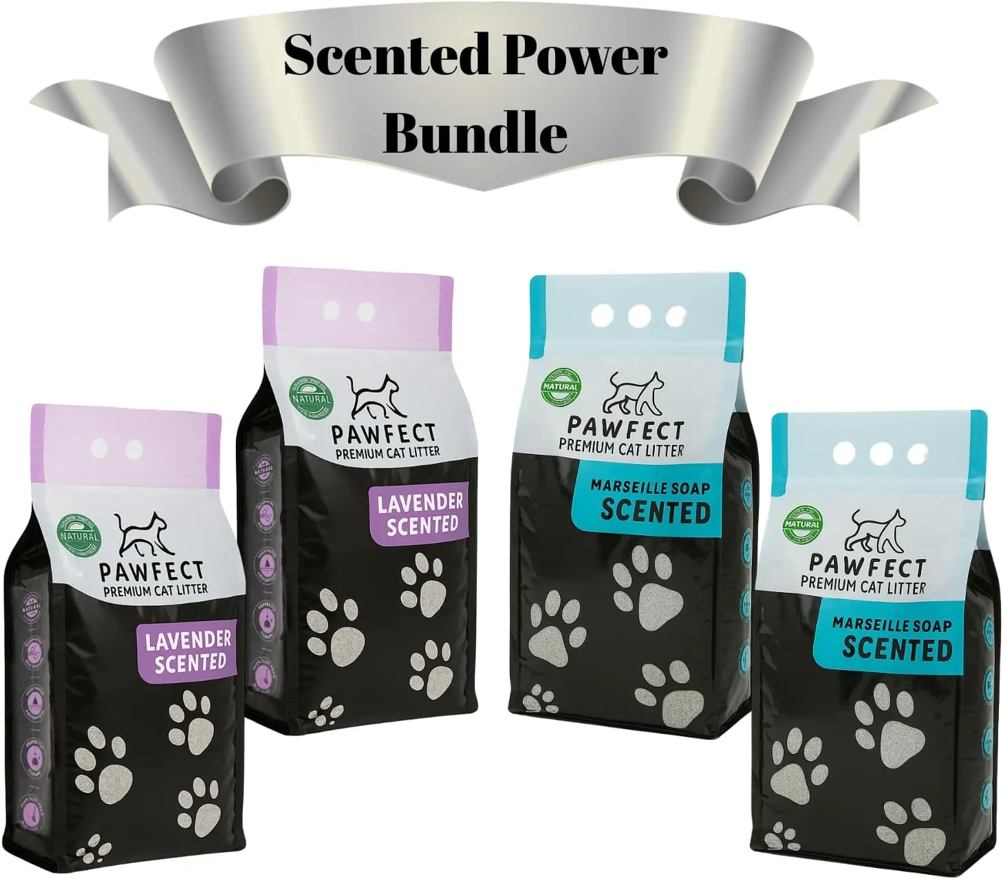Lavender & Marseille Soap Scented Clumping Cat Litter – 38.4 lb / 20 L (4 x 9.6 lb), Low Dust, High Absorption, Dual Fragrance, Multi-Pack Freshness