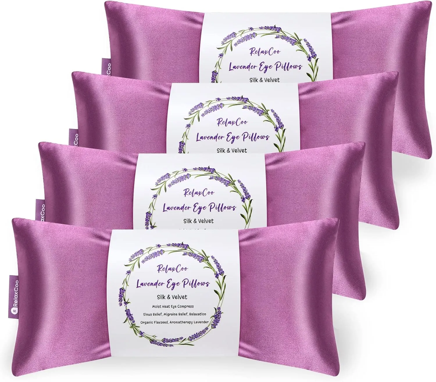 Lavender Eye Pillow for Relaxation, Yoga, Sleeping, Weighted Eye Mask Heated for Headache, Sinus, Dry Eye Relief, Moist Heat Eyes Compress, Meditation Accessories with Aromatherapy, Pack of 4