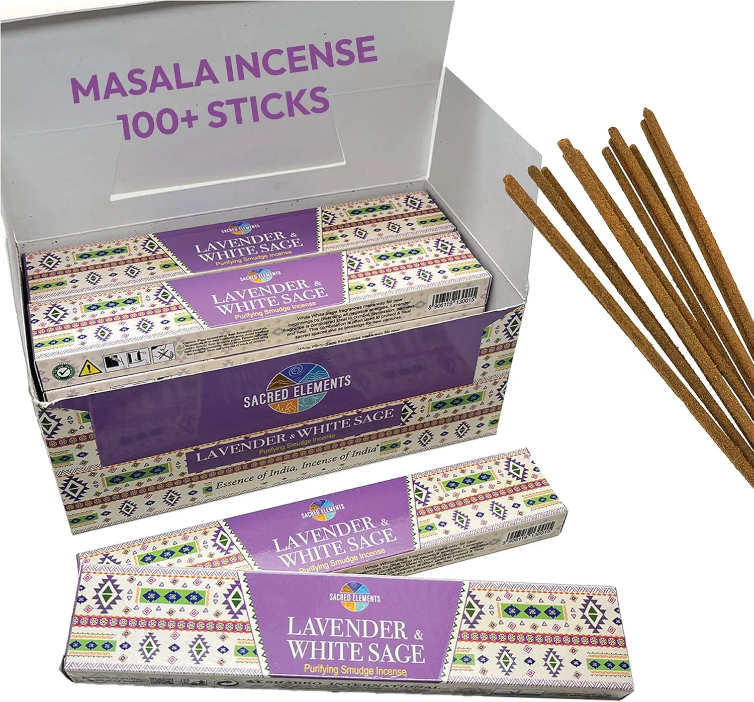 Lavender Incense Sticks with Sage - Masala Incense for Calming & Meditation Incense | Contains Earthy White Sage Incense, Perfect Housewarming or Fall Incense Sticks Gift (Inciensos Aromaticos)