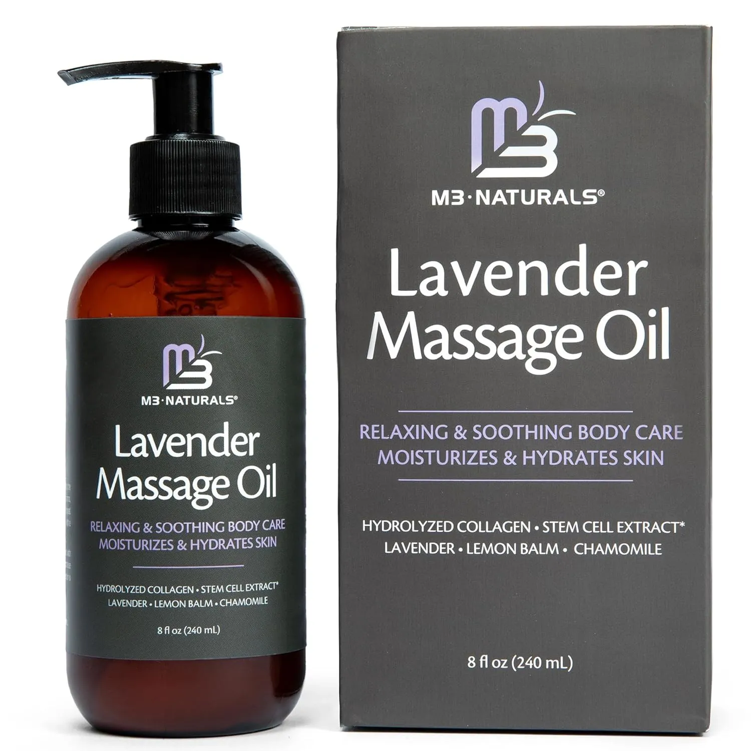Lavender Massage Oil with Collagen and Stem Cells, Skin Tightening Therapy for Bum, Thighs, and Belly, Fast-Absorbing Cellulite Oil by M3 Naturals