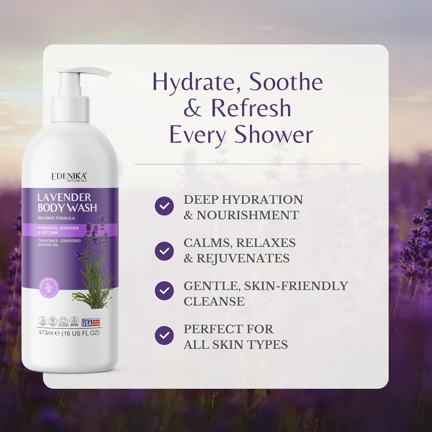 Lavender Oil Body Wash, Aromatic Shower Experience, Cleanses While Calming & Relaxing Your Senses, Stress Relief, Aids Sleep, For Dry, Sensitive, All Skin Types (16 fl oz, 2-Pack)