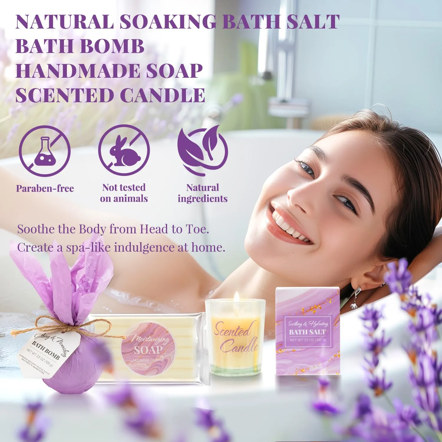 Lavender Relaxing Bath and Body Gift Set for Women - 8Pcs Unique Ideas for Birthday, Valentine's Day, Mother's Day, Christmas