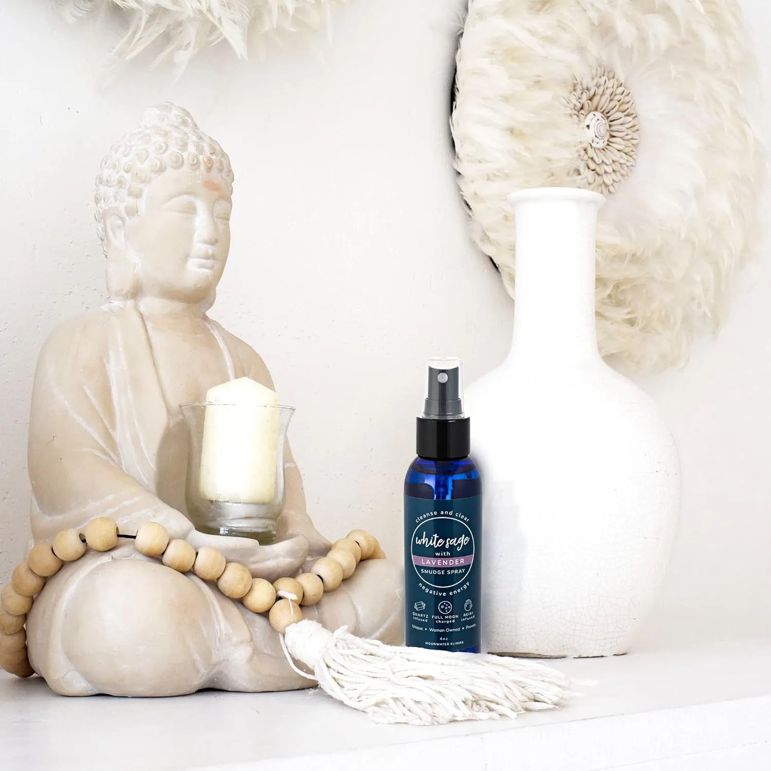 Lavender Sage Aromatherapy Spray for Spiritual Cleansing & Aura Protection, White Sage Lavender Spray - Cleansing Negative Energy & Protection, Clear Quartz Reiki Energized Aromatherapy Room Spray 4oz