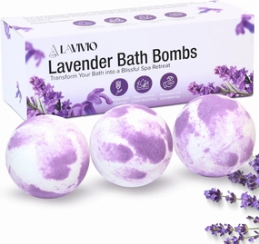 Lavender Bath Bombs for Women - Lavendar Bath Bomb with Shea Butter & Essential Oils - Mega Foaming, Relaxing, Moisturizing, for Stress Relief & Dry Skin - 3 x 100g - Gift Set