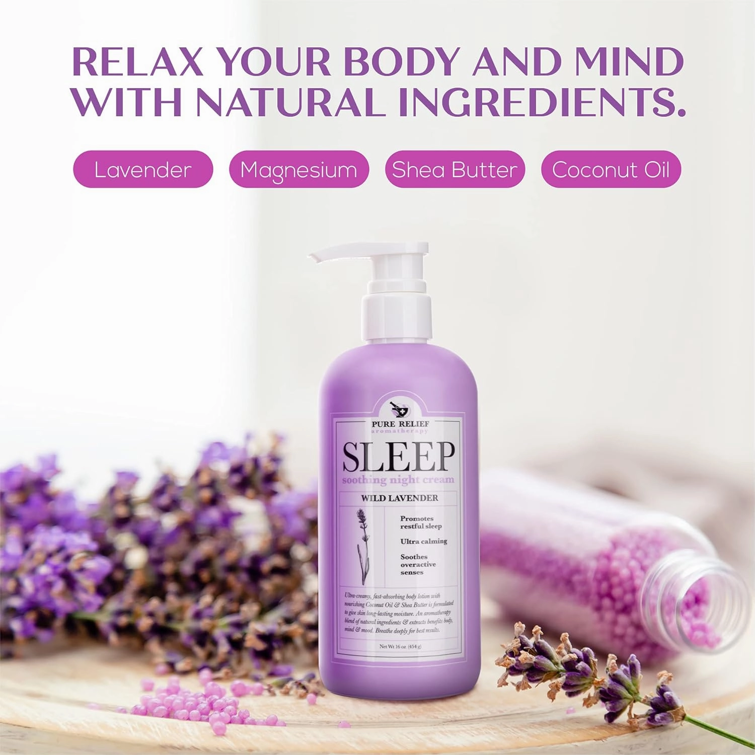 Lavender Sleep Body Lotion Shea Butter   Coconut Oil Body Cream Skin Care Moisturizer To Promote Better Rest W/Natural Soothing Herbal Extracts, Aromatherapy Night Cream, 16 Oz (2-Pack)