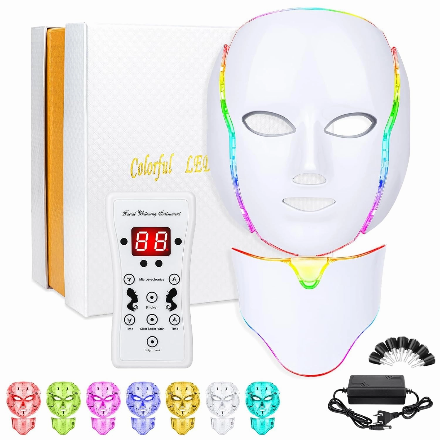 LED Face Màsk (model FM-01), 7 Color LED Face Màsk Light Theràpy, Skin Care Màsk for Face and Neck both beauty salons and home
