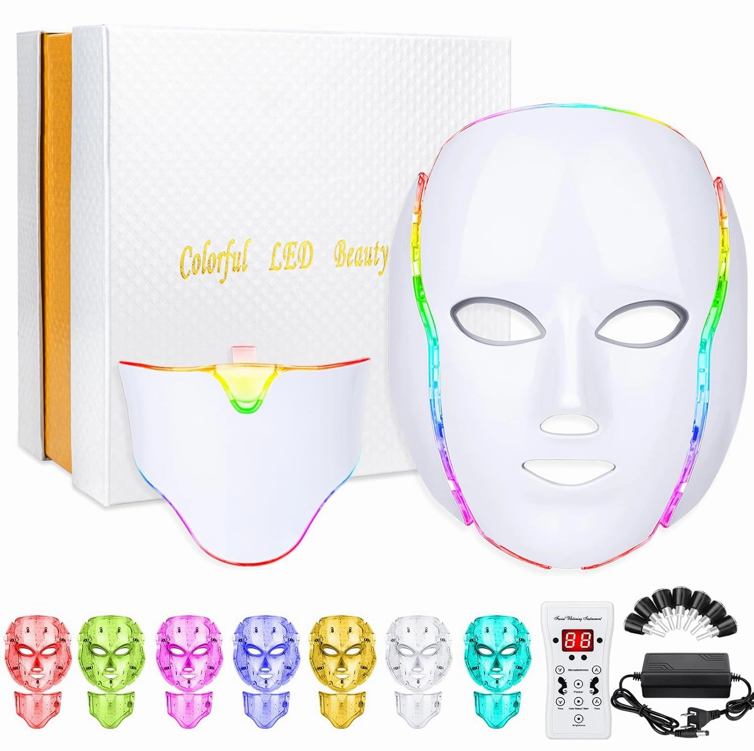 LED Face Màsk (model FM-01), 7 Color LED Màsk Light Theràpy, Skin Care Màsk for Face and Neck