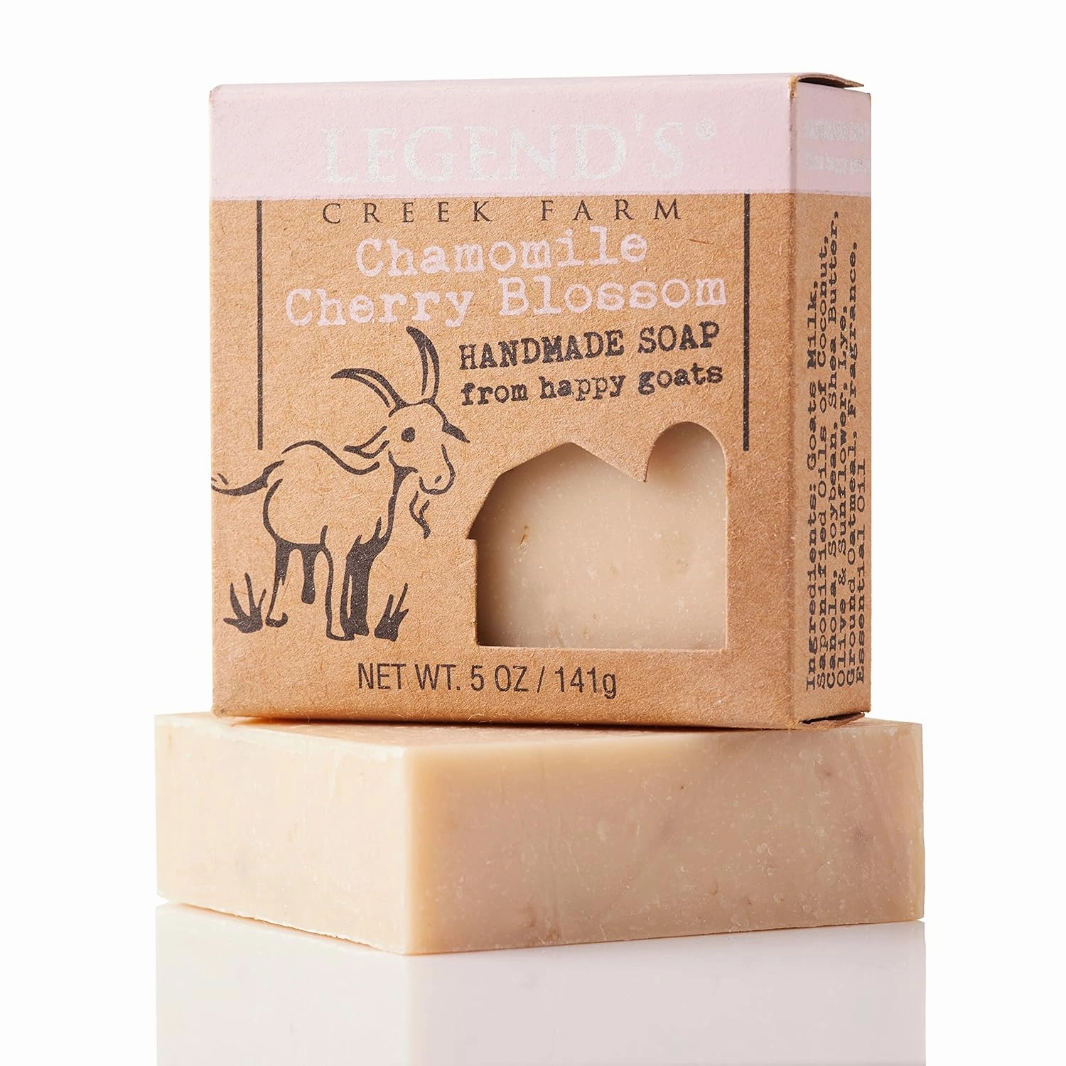 Legend's Creek Farm Goat Milk Soap - Cleansing Moisturizing Soap Bar for Hands and Body - 5 Oz Creamy Lather, Nourishing, Gentle Natural Soap for Sensitive Skin (Chamomile Cherry Blossom, Pack of 2)