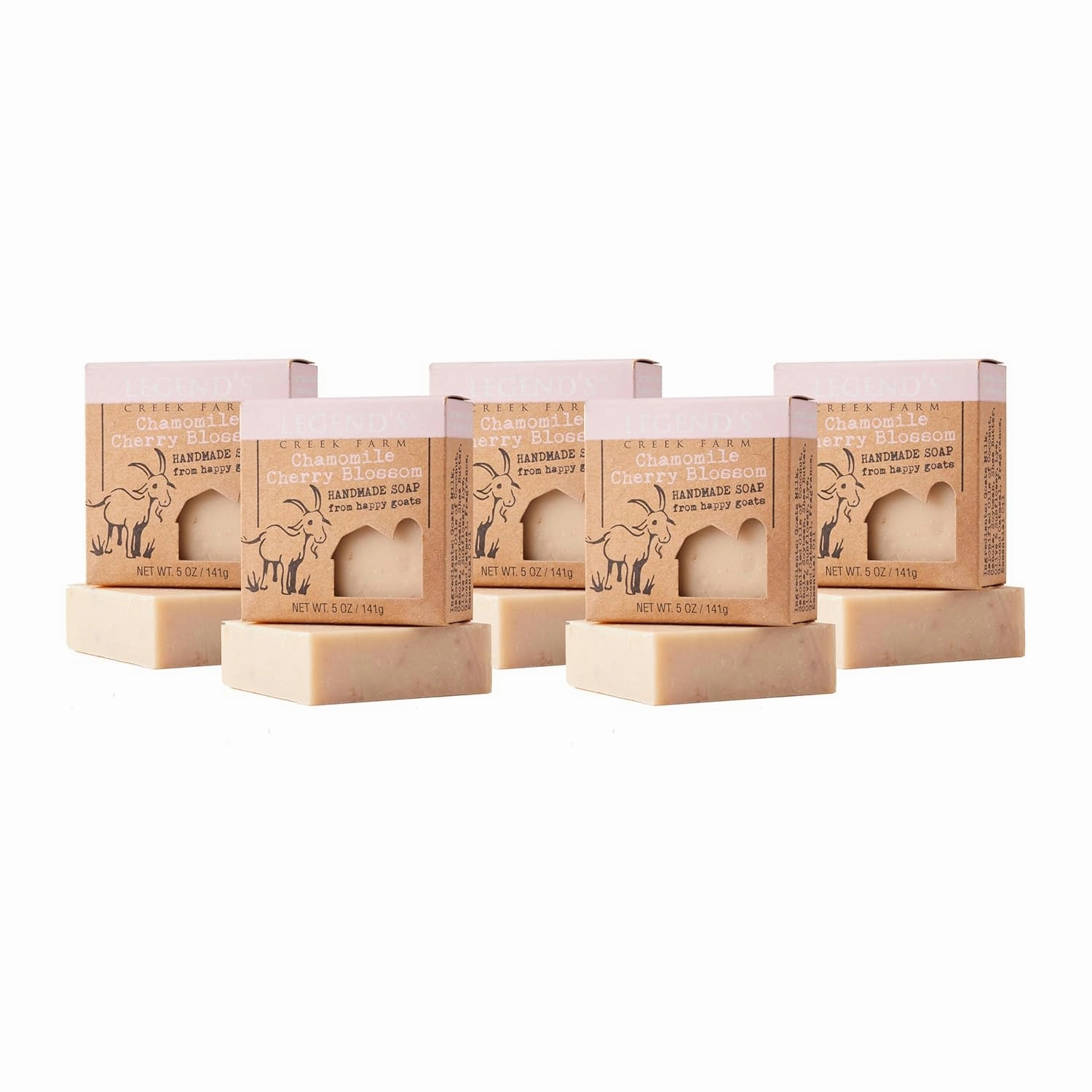 Legend's Creek Farm Goat Milk Soap - Cleansing Moisturizing Soap Bar for Hands and Body - 5 Oz Creamy Lather, Nourishing, Gentle Natural Soap for Sensitive Skin (Chamomile Cherry Blossom, Pack of 5)