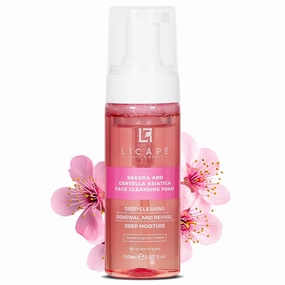 LICAPE® Sakura and Centella Asiatica Foaming Face Wash 150ml – Gentle Cleanser for Deep Cleansing and Skin Hydration – Suitable for All Skin Types