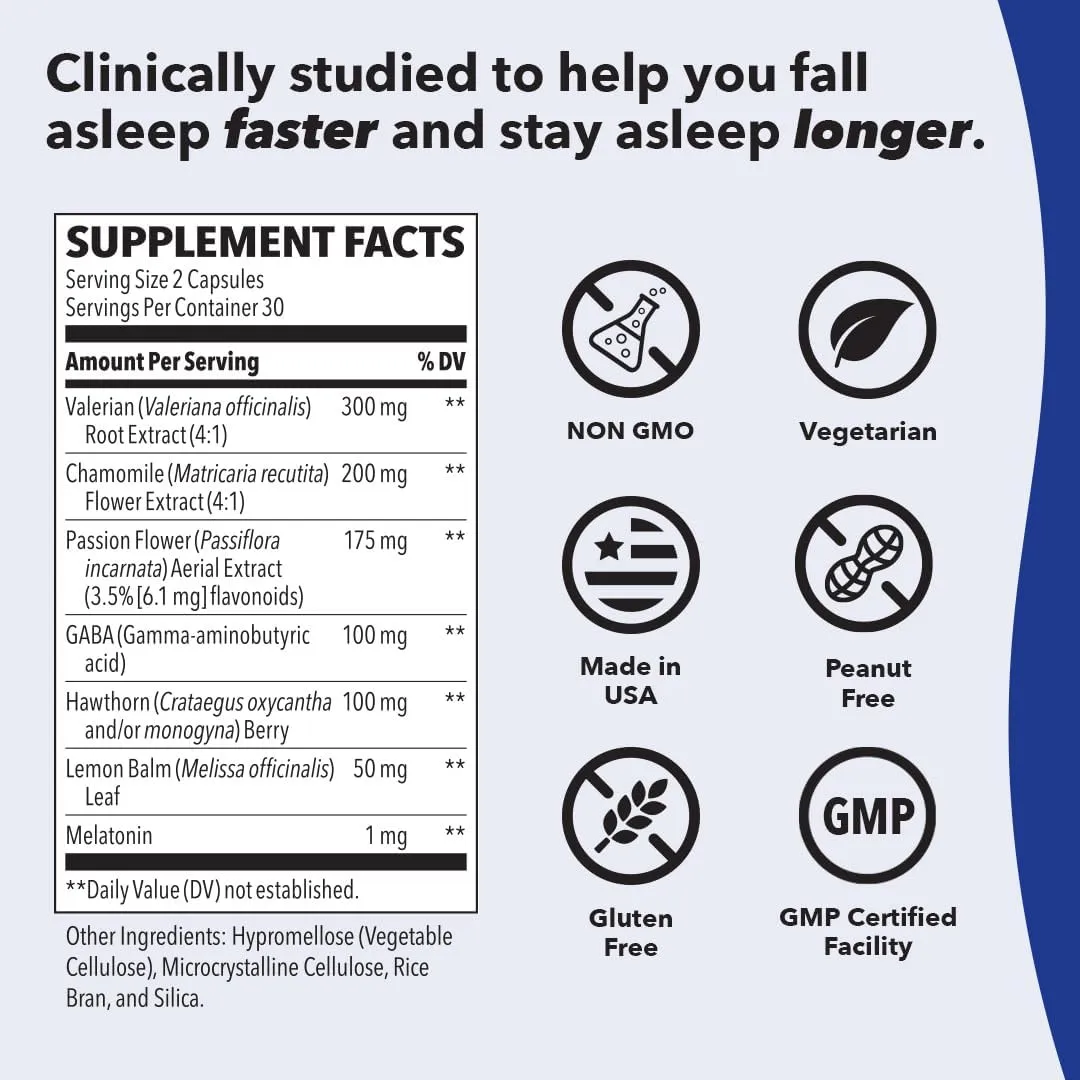 LifeSeasons Rest-ZZZ - Natural Sleep Support Supplement - Fall Asleep & Stay Asleep - Calms Nervous System - Ease Muscle Tension & Restlessness - Low Dose Melatonin GABA & Chamomile - 60 Capsules