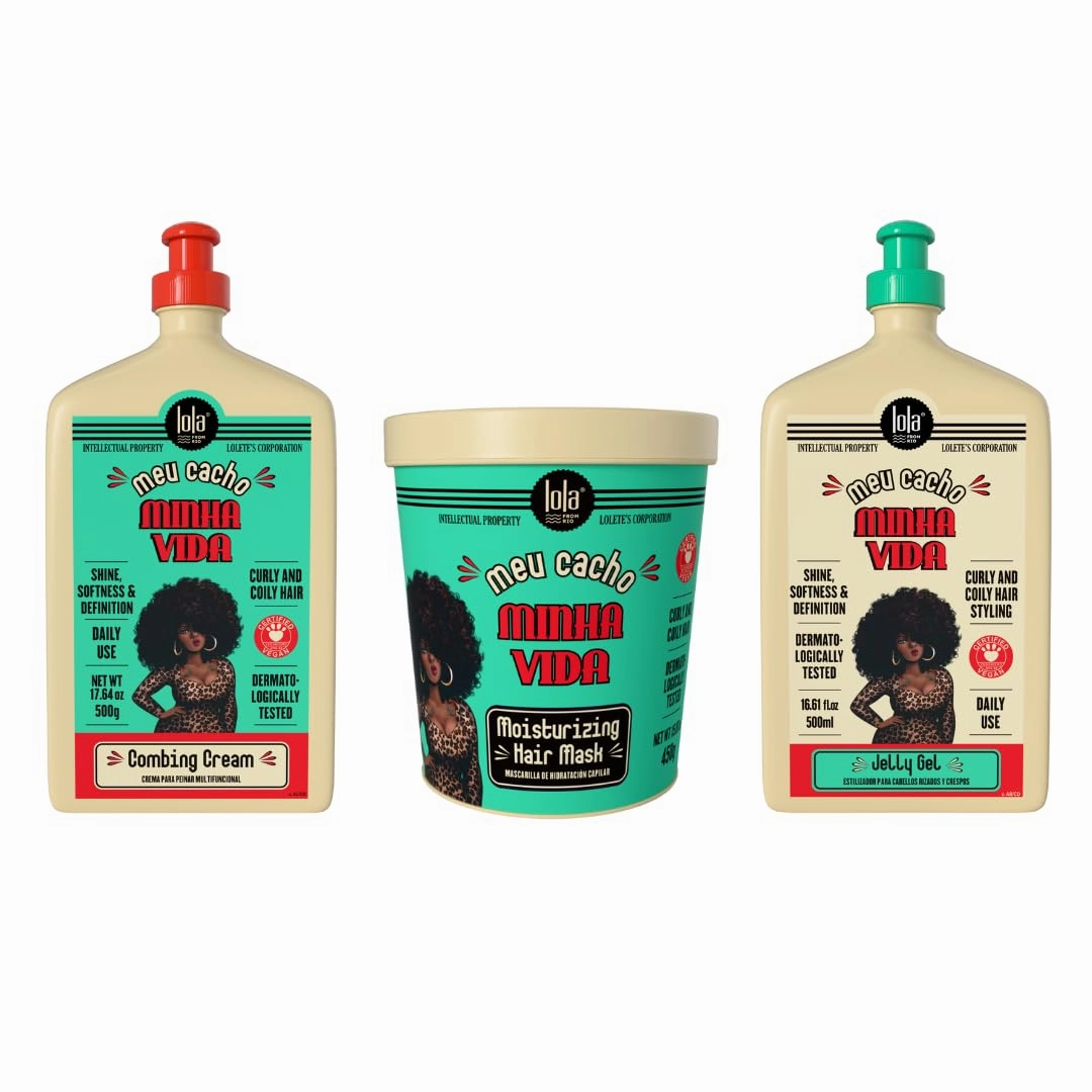 Lola From Rio Meu Cacho Minha Vida Trio – Curly Hair Bundle with Combing Cream, Jelly Gel & Deep Treatment Mask – Hydration, Definition & Repair for Curly, Coily, and Wavy Hair