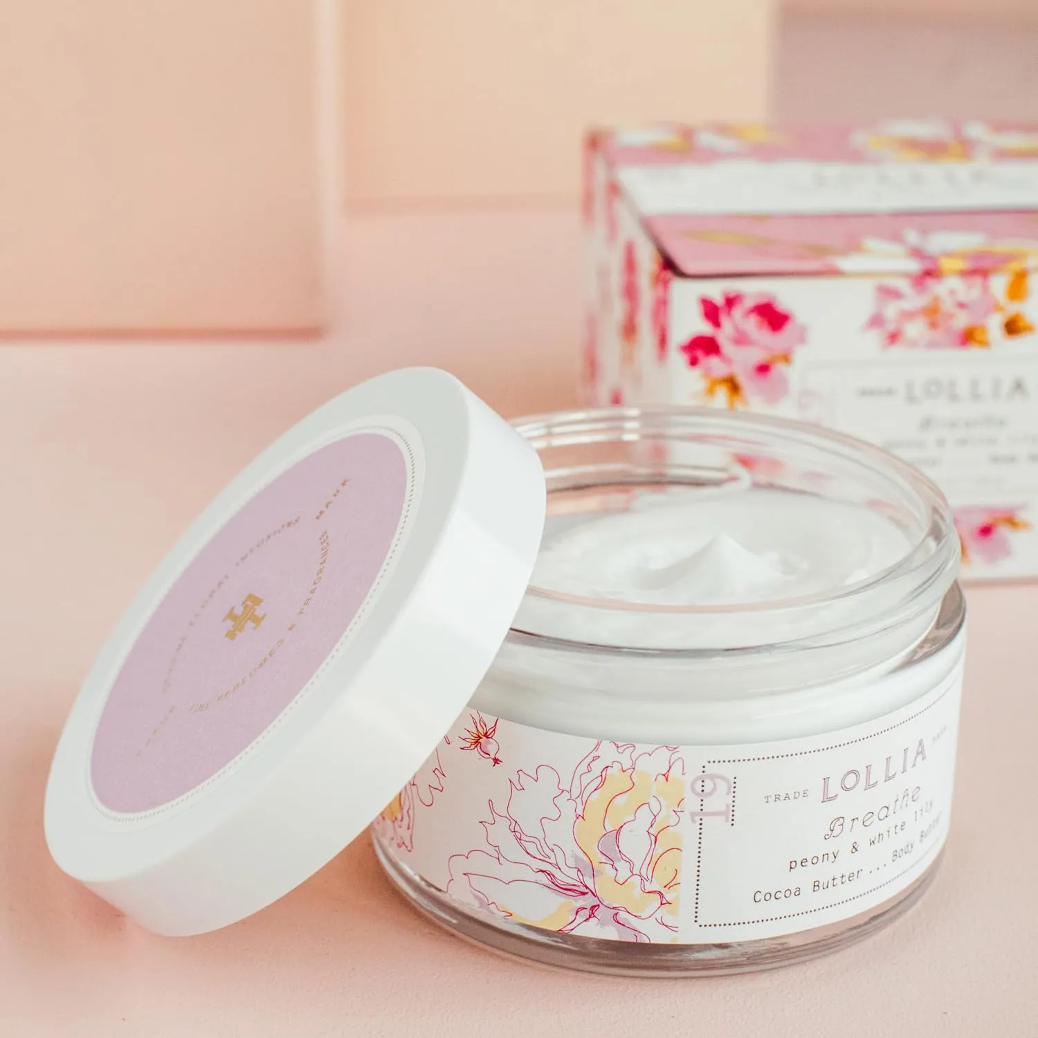 LOLLIA Breathe Body Butter, 5.5 oz. - Peony & White Lily Fragrance - Shea Butter & Cocoa Butter, Body Lotion for Women, Hydrating & Smooth Body Moisturizer