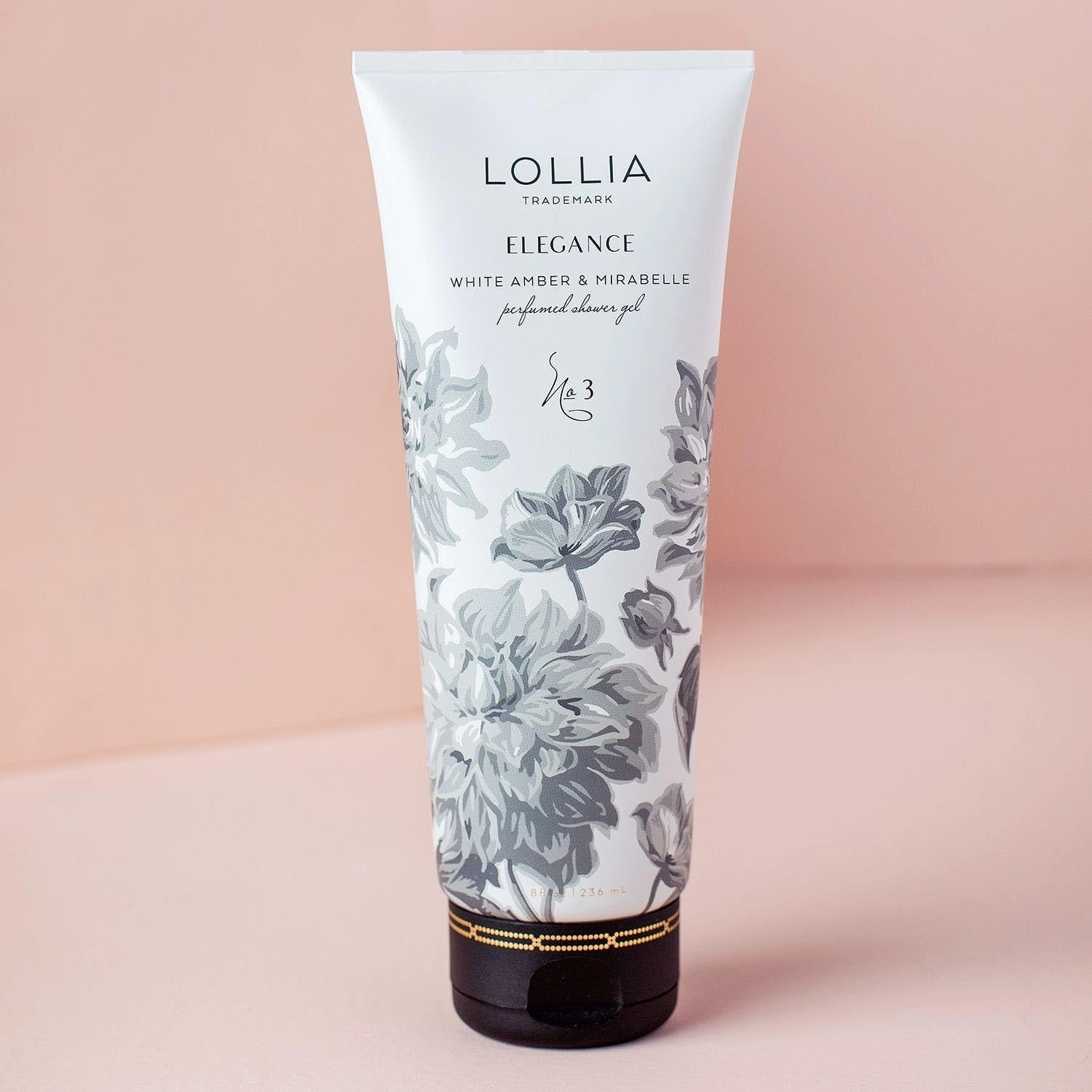 Lollia Elegance Shower Gel, 8 fl. oz. – White Amber & Mirabelle – Scented Shower Gel Body Wash, Shea Butter Body Wash, Bath Wash for Women, Beautiful Shower Gel, Moisturizing Body Wash