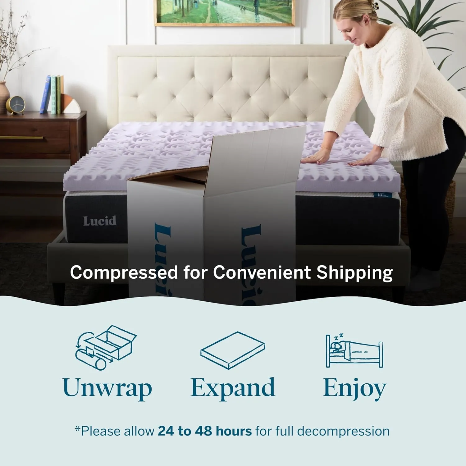 LUCID 3 Inch 5 Lavender Memory Foam Plush-Calming Targeted Convoluted Comfort Zones Mattress Topper, Twin