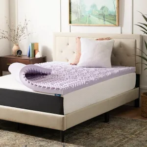 LUCID 3 Inch 5 Lavender Memory Foam Plush-Calming Targeted Convoluted Comfort Zones Mattress Topper, Twin