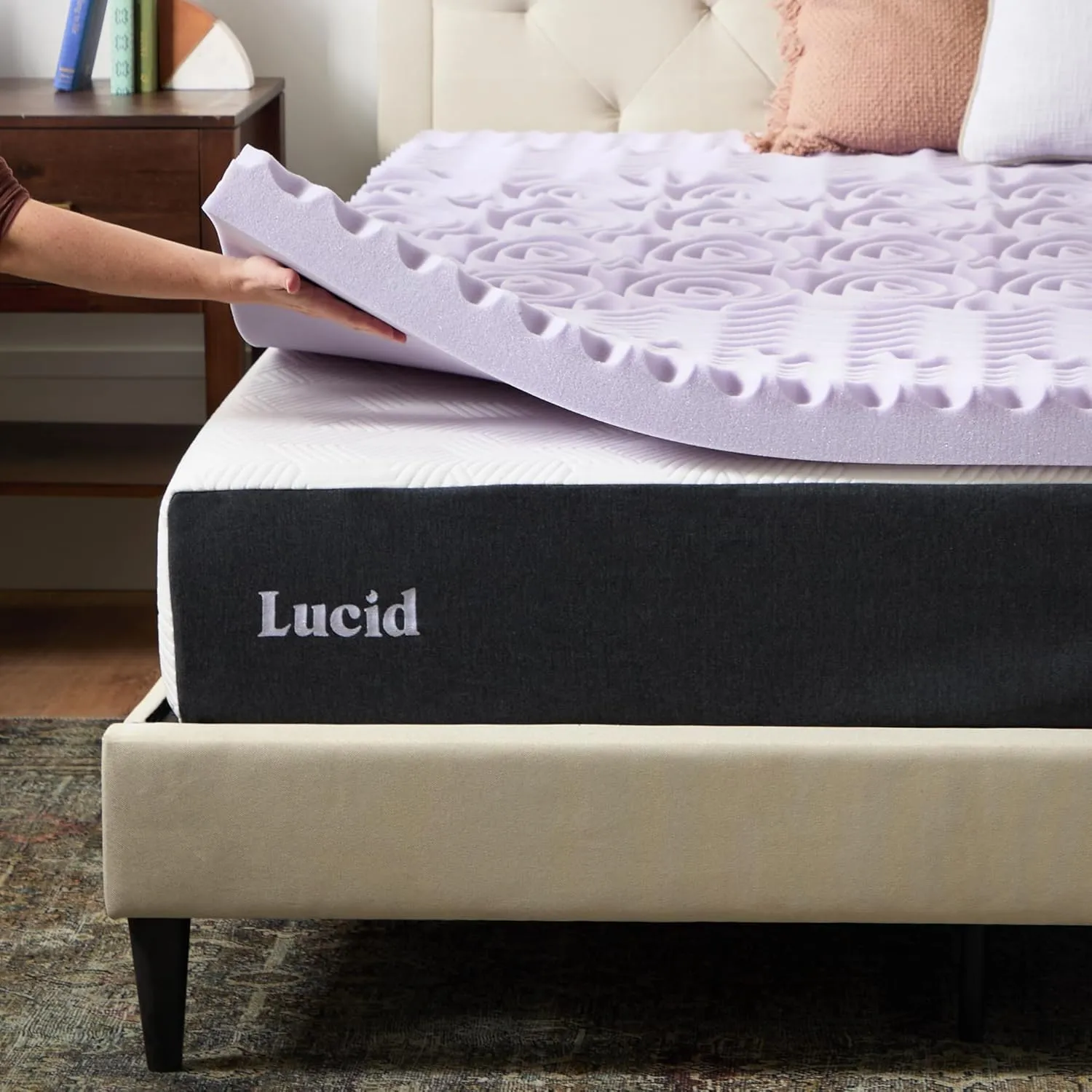 LUCID 3 Inch 5 Lavender Memory Foam Plush-Calming Targeted Convoluted Comfort Zones Mattress Topper, Twin