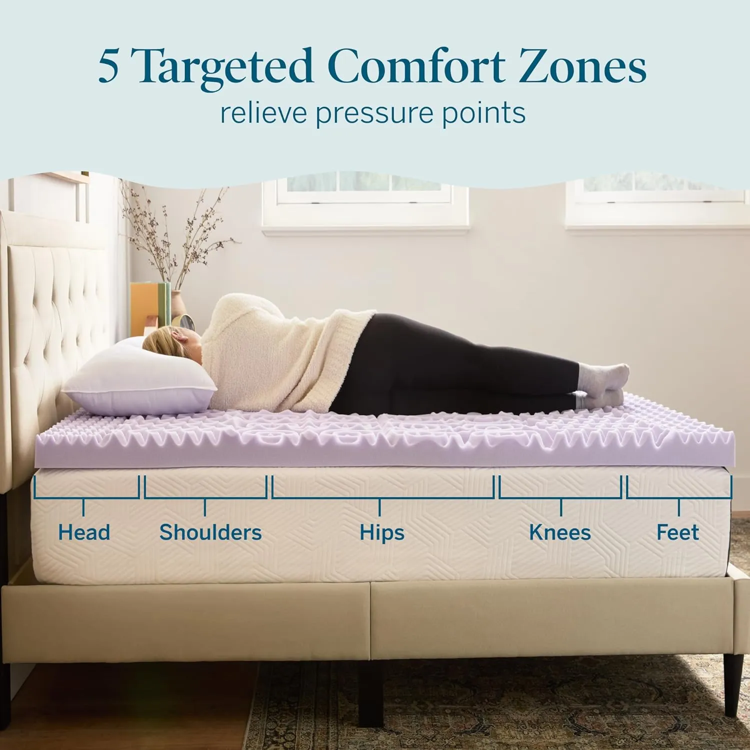 LUCID 3 Inch 5 Lavender Memory Foam Plush-Calming Targeted Convoluted Comfort Zones Mattress Topper, Twin