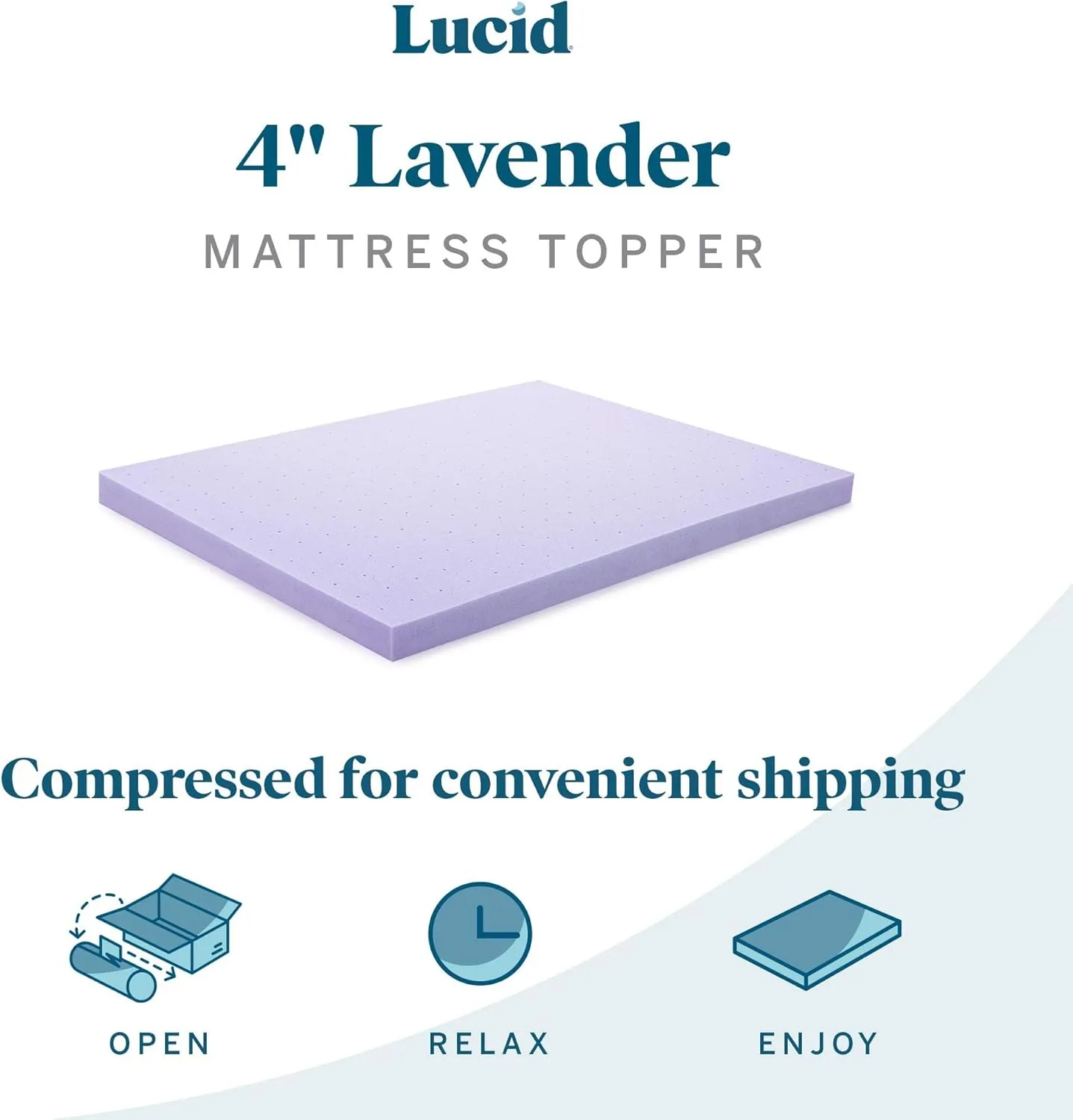 LUCID 4 Inch Lavender Infused Memory Foam Mattress Topper - Ventilated Design - Full Size