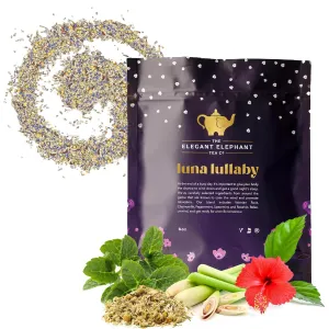 Luna Lullaby Sleep Tea – Loose Leaf Herbal Tea w/Chamomile, Valerian Root & Peppermint – Relaxation & Rest Support, Hot or Iced – Resealable 8oz Bag (Makes 100 Cups) – The Elegant Elephant