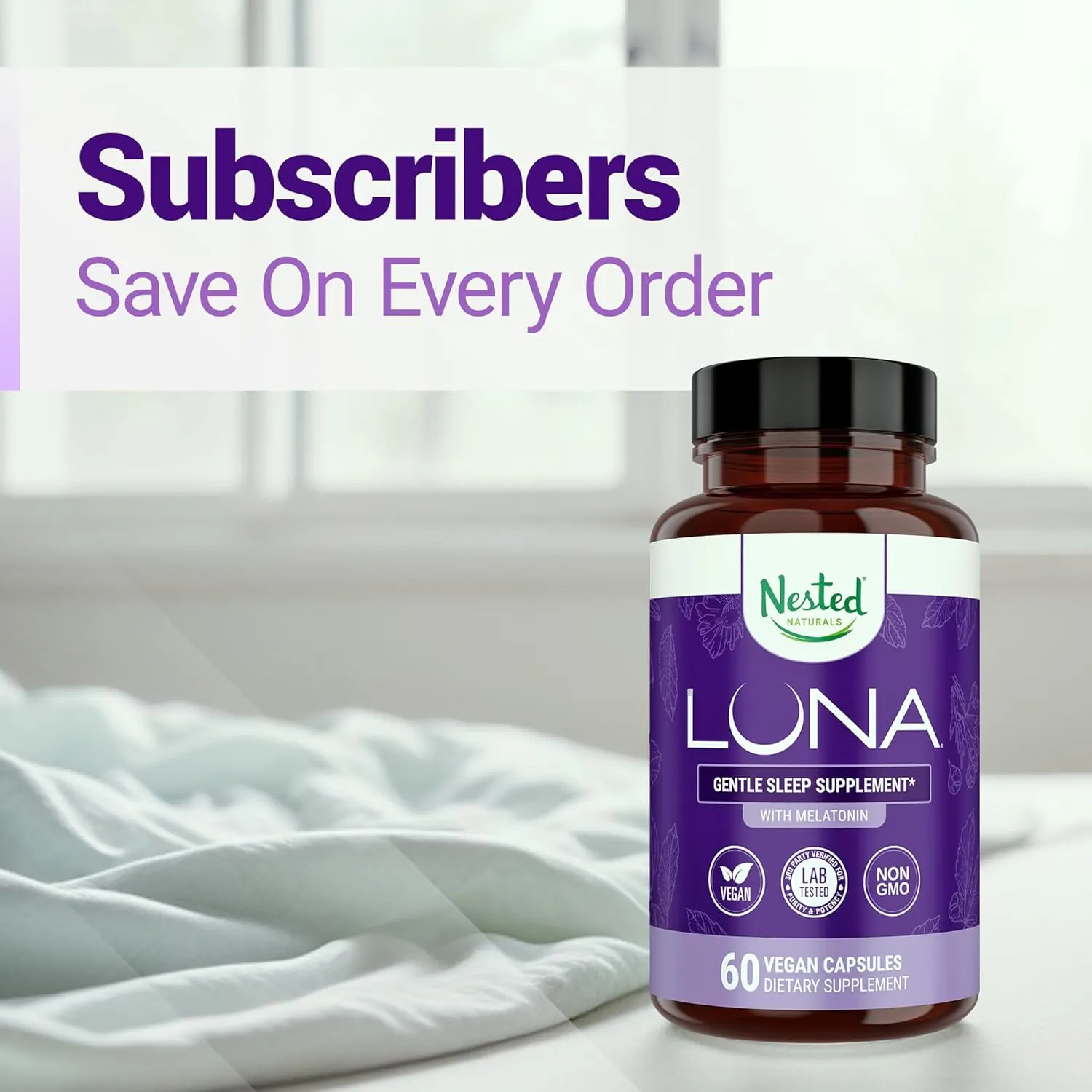 Luna Sleep Aid - Non-Habit Forming Natural Sleeping Pills for Adults with Naturally Sourced Ingredients - Valerian Root, Melatonin, Chamomile, Lemon Balm, and More - 60 Vegan Capsules