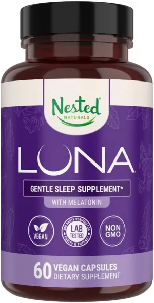 Luna Sleep Aid - Non-Habit Forming Natural Sleeping Pills for Adults with Naturally Sourced Ingredients - Valerian Root, Melatonin, Chamomile, Lemon Balm, and More - 60 Vegan Capsules