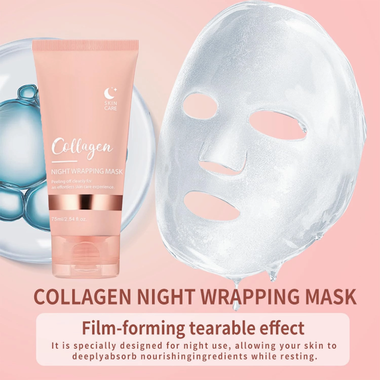 Luvelis GlowWrap Collagen Overnight Peel Off Facial Mask, Wildly Original Turmeric Kojic Acid   Collagen Night Mask, Wildly Original Face Mask, Collagen Night Lift Mask (Yellow Pink)
