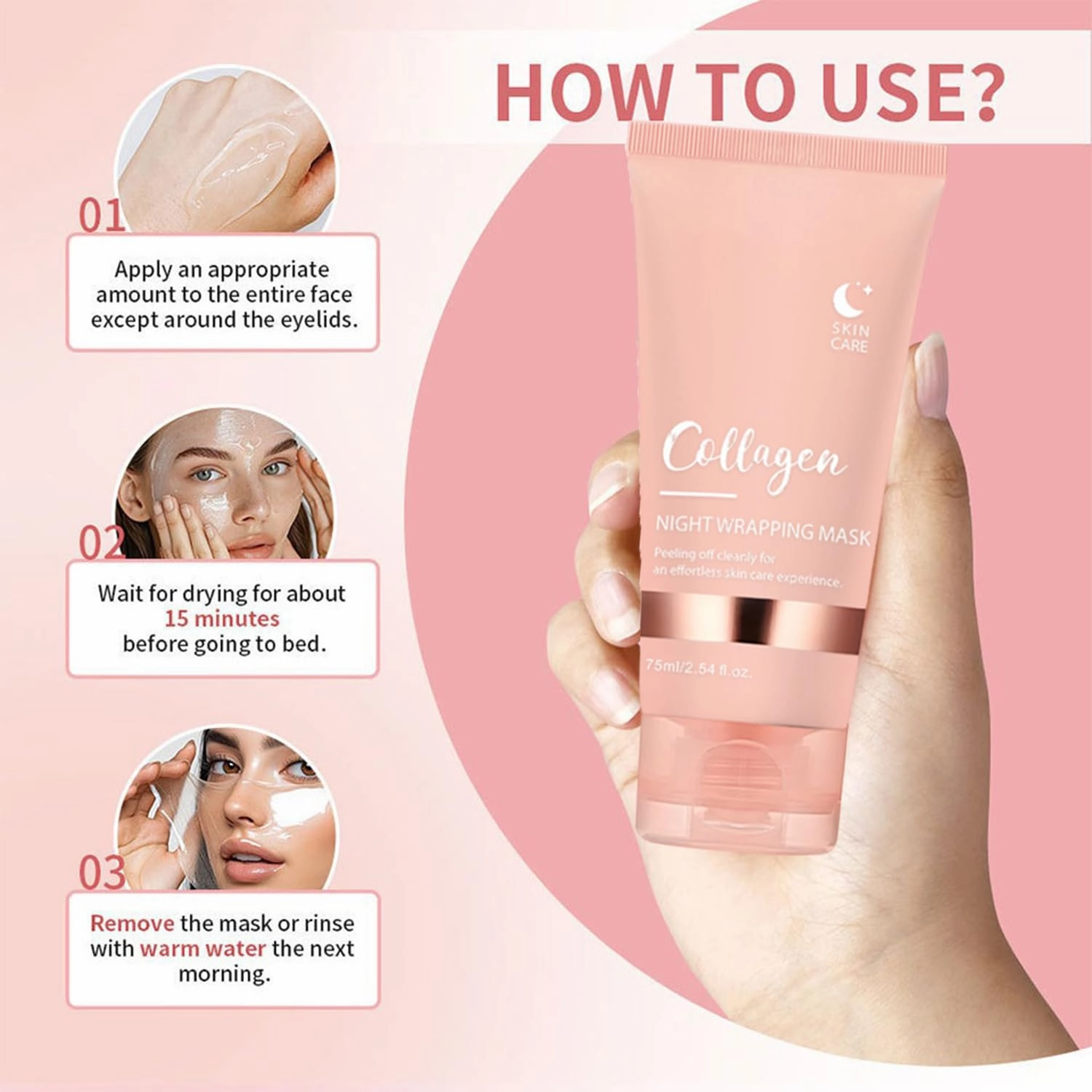 Luvelis GlowWrap Collagen Overnight Peel Off Facial Mask, Wildly Original Turmeric Kojic Acid   Collagen Night Mask, Wildly Original Face Mask, Collagen Night Lift Mask (Yellow Pink)