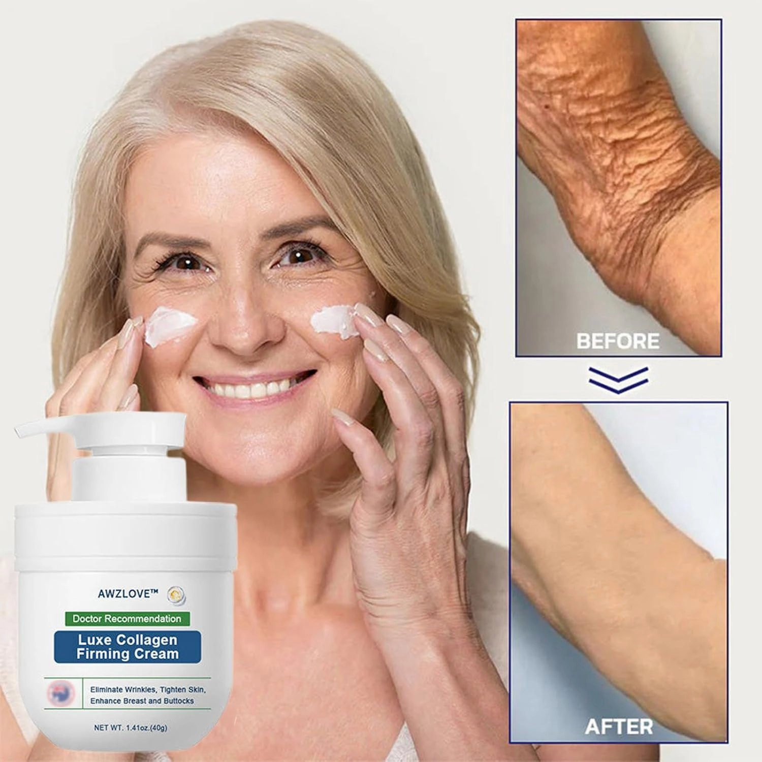 Luxe Collagen Firming Cream, Skin Tightening Cream, Collagen Firming Lotion Body Moisturizer Lifts, Firms, & Tightens For Younger Looking Skin, For All Skin Types (1 Bottle）