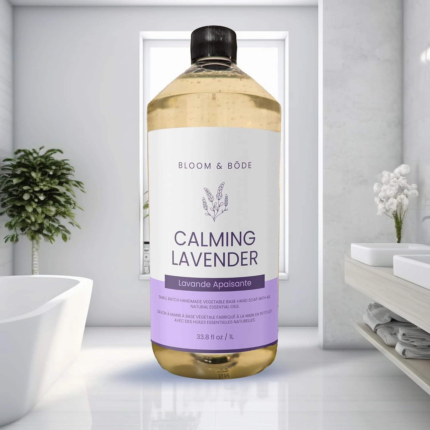 Luxury Liquid Hand Soap Refill - Natural Scented Hand Wash - Gentle Hand Soap with Essential Oils & Aloe Vera - Moisturizing Handwash for Bathroom and Kitchen, Calming Lavender Scent, 33.8 fl oz
