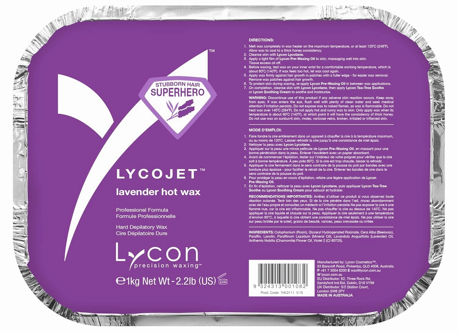 LycoJet Lavender Hard Wax Bricks for Hair Removal, Effortlessly Removes Stubborn Hair with Professional-Grade Soothing Formula, Suitable for Sensitive Skin, 1kg/ 35.3 oz