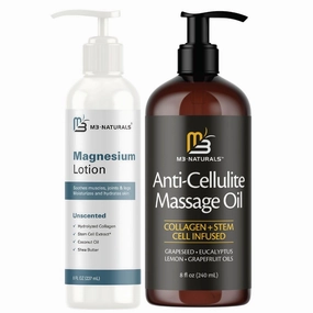 M3 Naturals Magnesium Lotion & Anti Cellulite Massage Oil Bundle