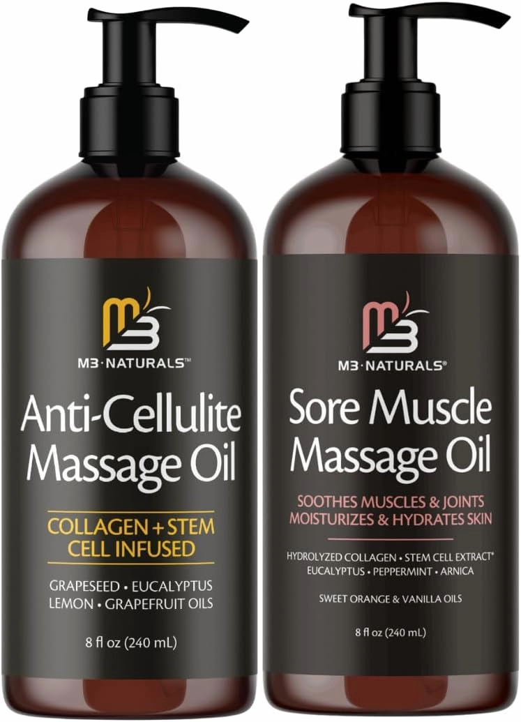 M3 Naturals Sore Muscle Anti Cellulite Massage Oil and Sore Muscle Oil Bundle