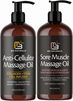M3 Naturals Sore Muscle Anti Cellulite Massage Oil and Sore Muscle Oil Bundle