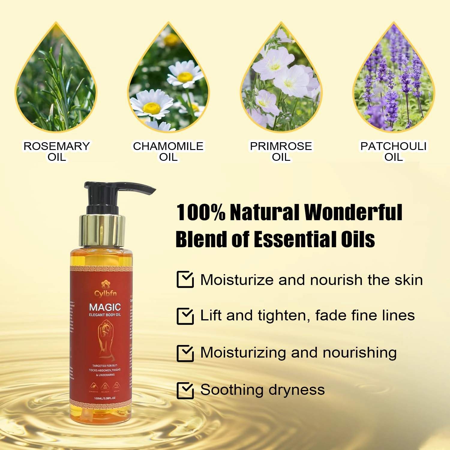 Magic Body Firming Oil – Hydrating Shower Oil & Skin So Soft Treatment with magic body oils – Firming Body Lotion Alternative for Arms, Chest, Thighs – Infused with Vitamin E, Rosehip & Almond Oils
