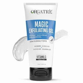 Magic Exfoliating Scrub Gel | Instant Tan & Dead Skin Removal for Face & Body | Dermatologically Tested with Niacinamide 0.001%, Glycolic 0.10%, Salicylic 0.01% & Hyaluronic